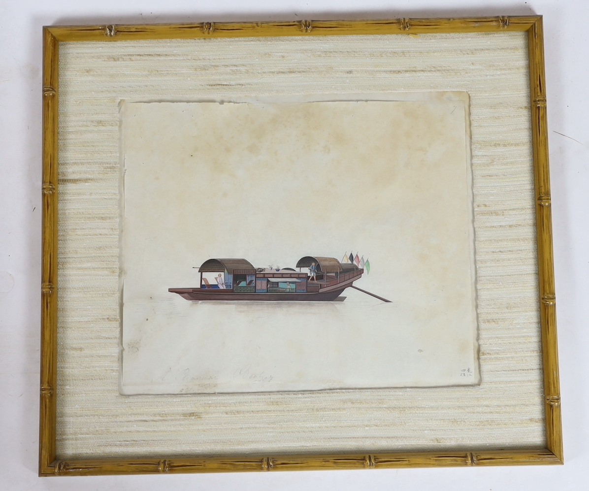 19th century Chinese School, Studies of water-going vessels, nine gouaches on pith paper, 29 x 34cm